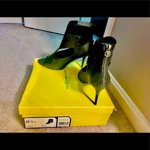 Max Studio, black peep toe booties, size 8.5. Brand new with original box.